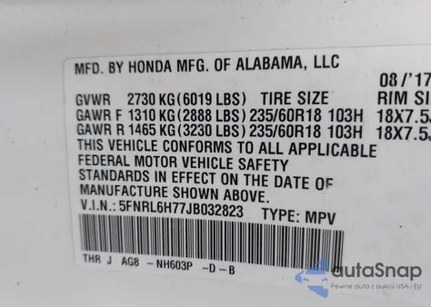 2018 Honda Odyssey Ex-L from USA, damaged, VIN 5FNRL6H77JB032823